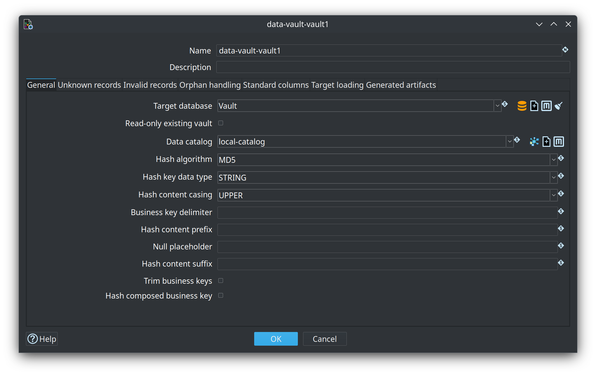 Data Vault configuration data-vault-vault1 — General tab