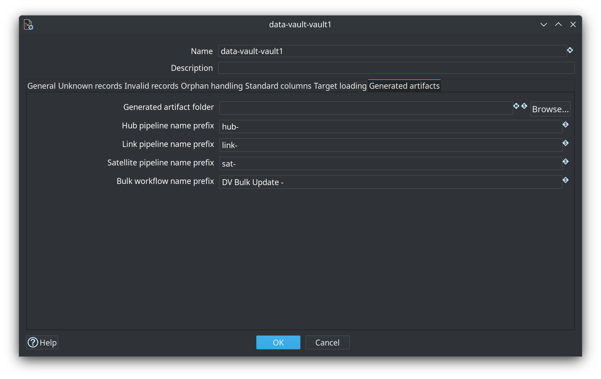 Data Vault configuration data-vault-vault1 — Generated artifacts tab