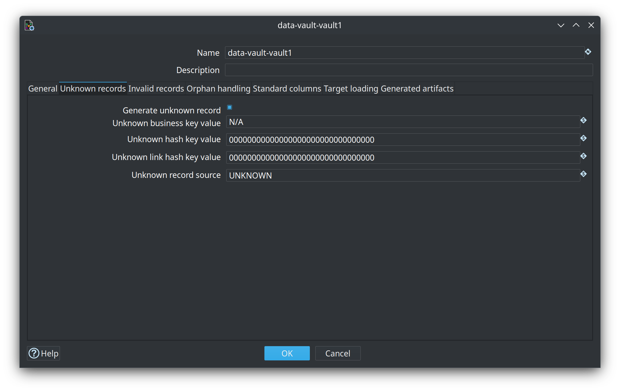 Data Vault configuration data-vault-vault1 — Unknown records tab