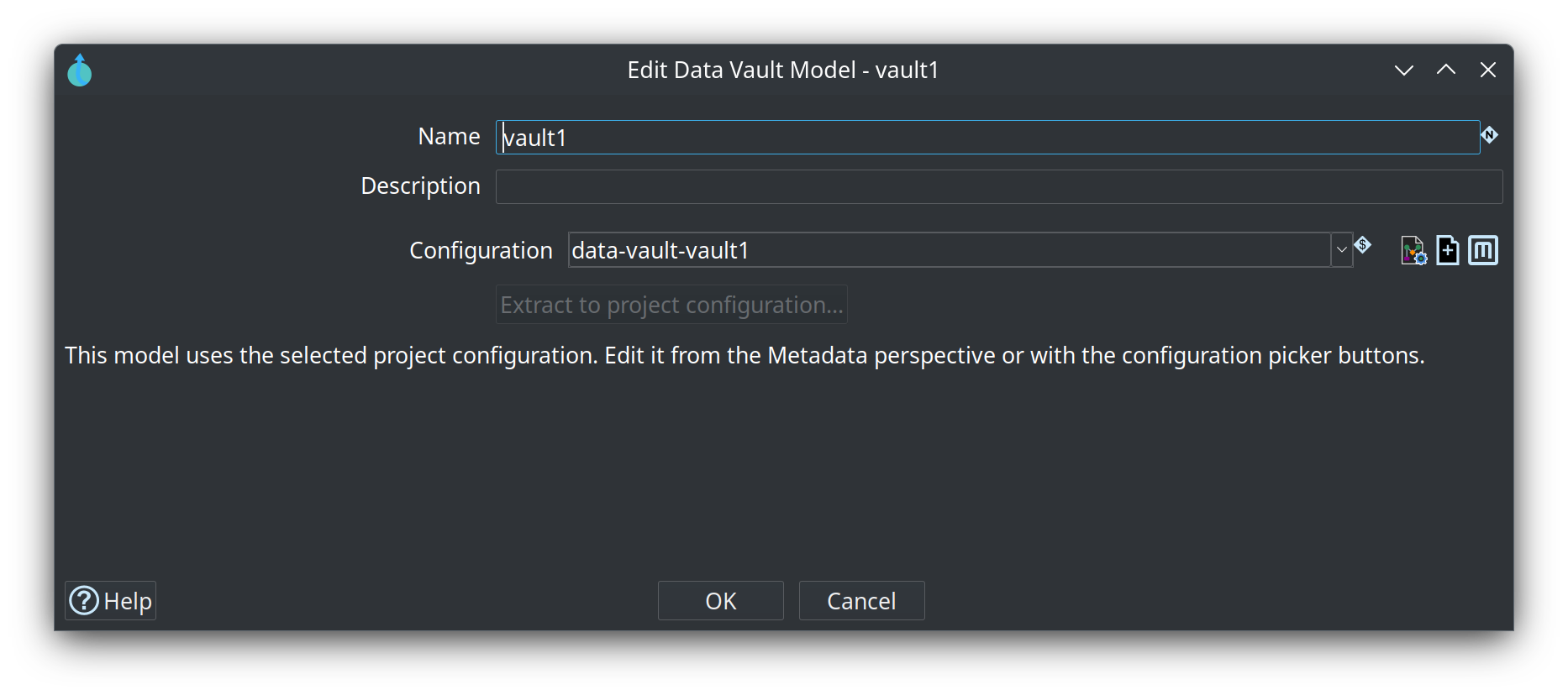 Edit Data Vault Model — vault1 uses configuration data-vault-vault1