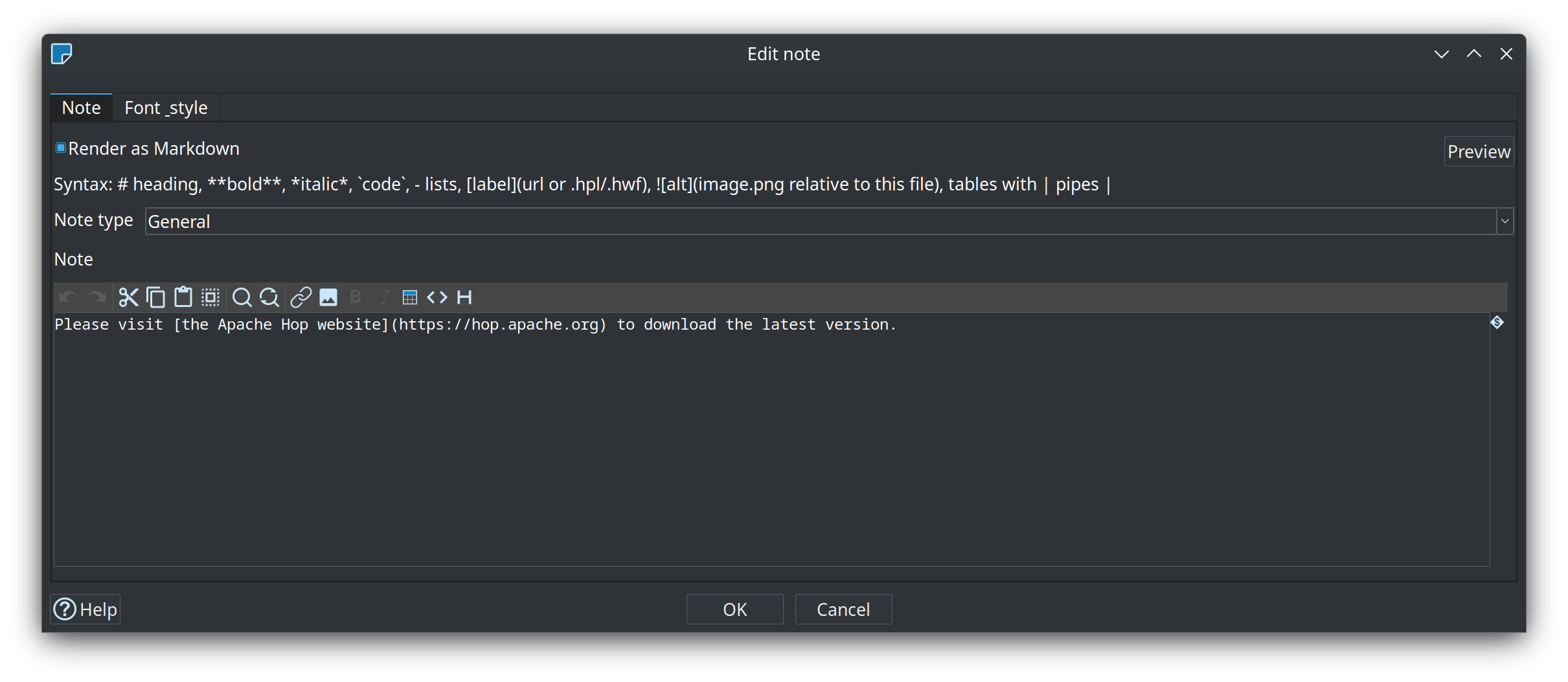 Edit note dialog