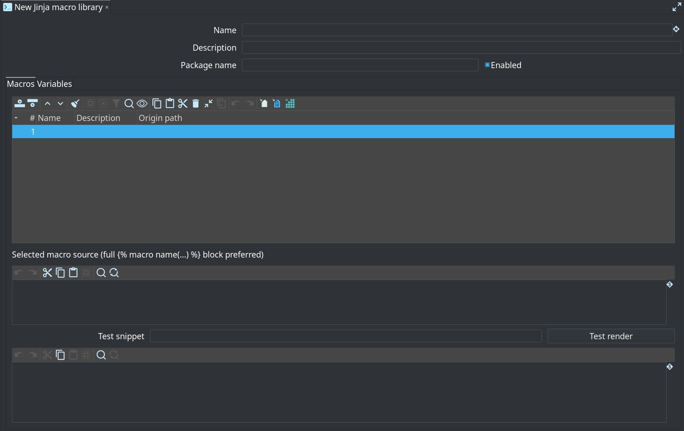 Jinja macro library editor — macros
