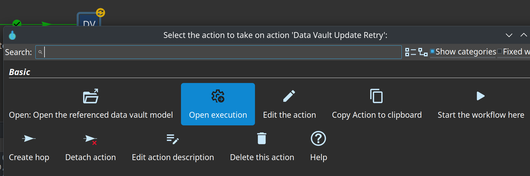 Open execution on a running update action