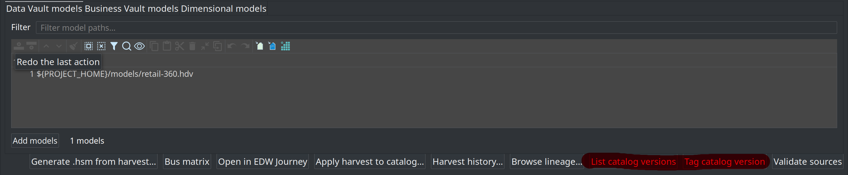 The same group with catalog version management buttons