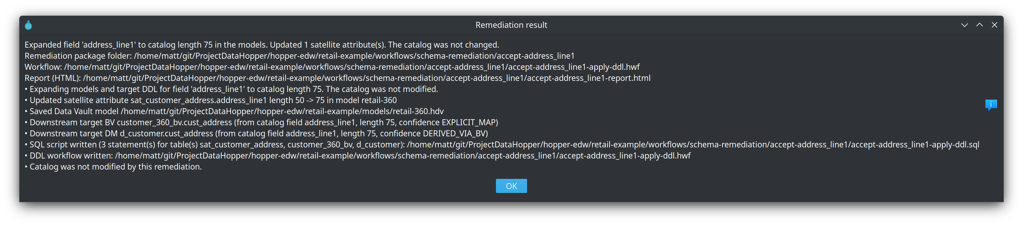 Remediation result listing BV and DM targets