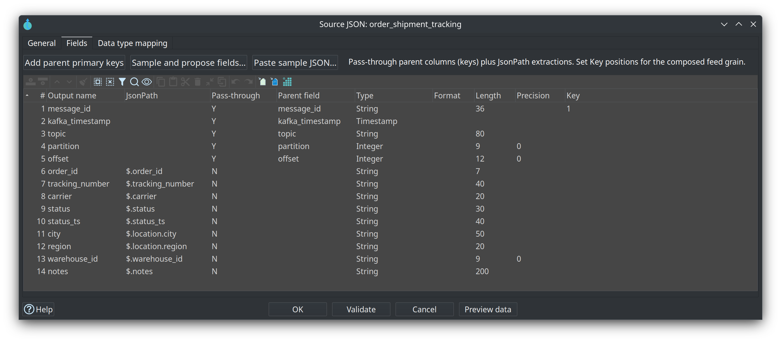 Source JSON dialog
