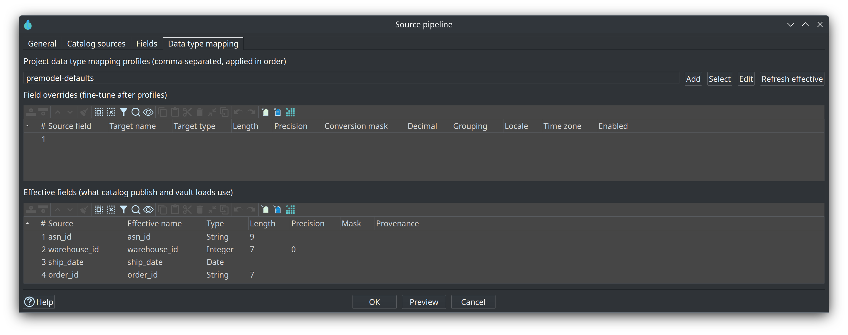 Source masking Fields tab